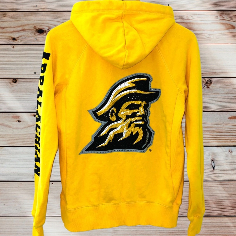 V2 Appalachian State Women's Hoodie Sweatshirt Yellow Rhinestone‎ Small